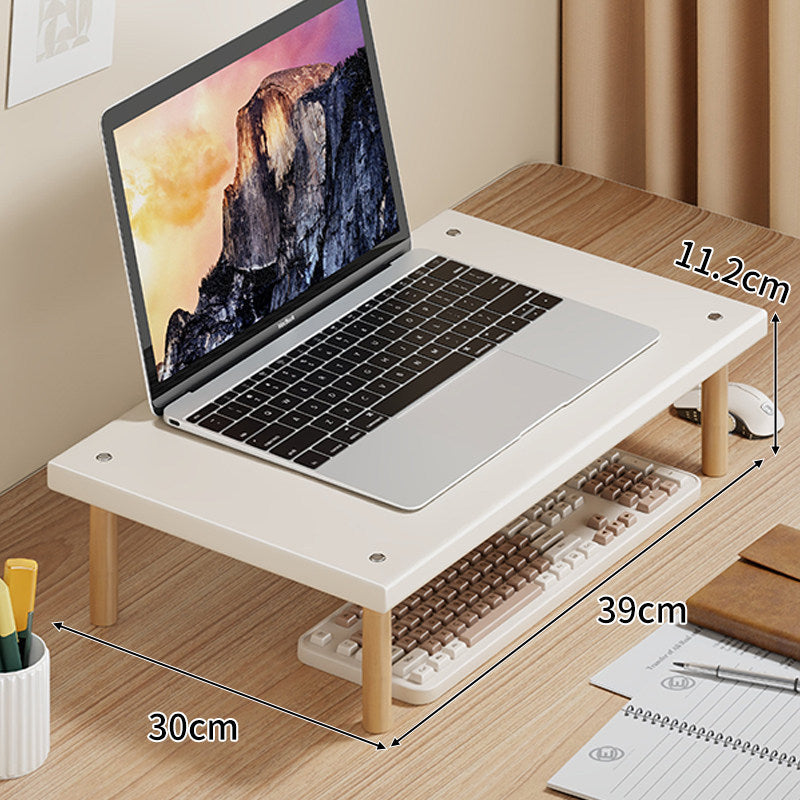 Kompakte Desktop-Laptop- und Monitorerhöhung mit Untertischstauraum und Holzbeinen