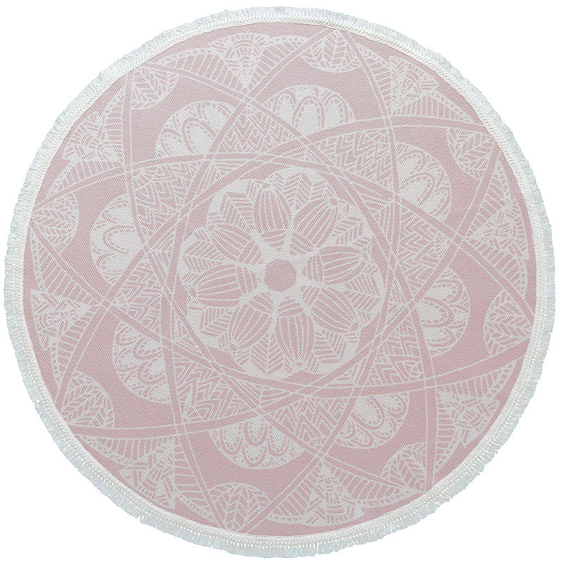 Runder Boho-Baumwollteppich mit Mandala‑Print und Fransenkante