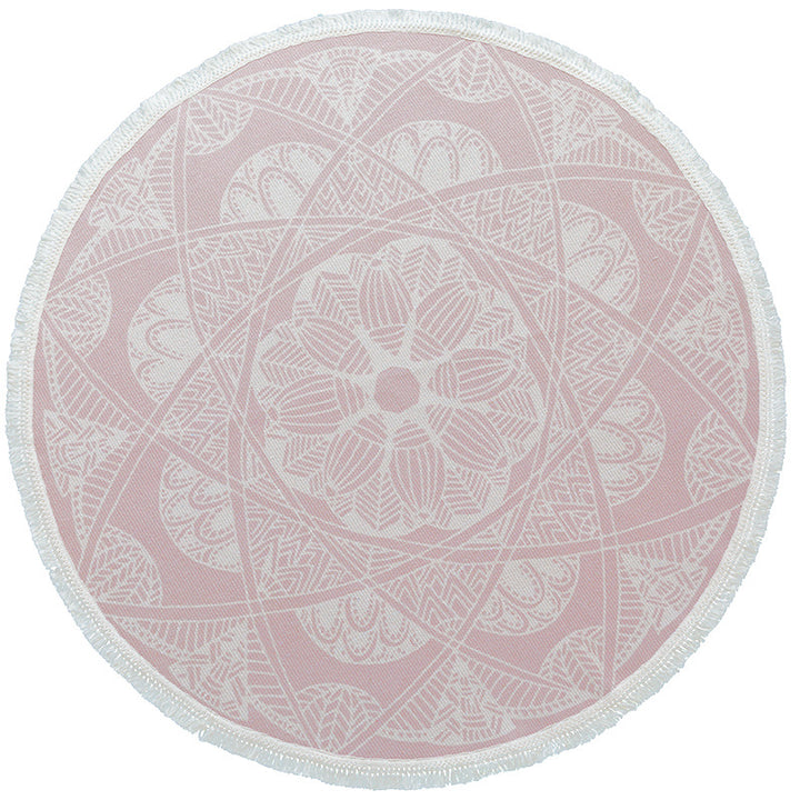 Runder Boho-Baumwollteppich mit Mandala‑Print und Fransenkante