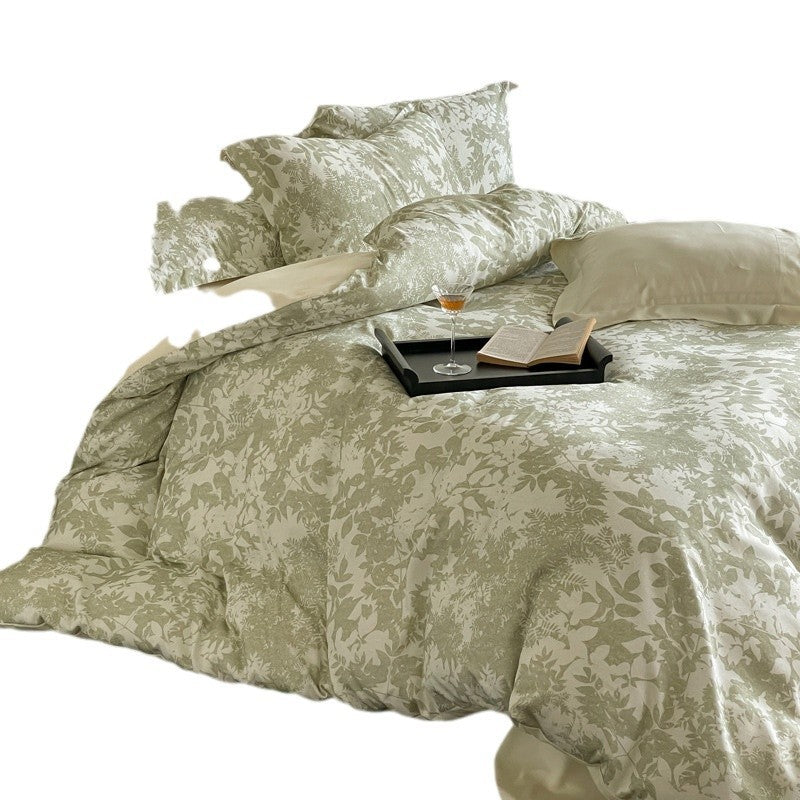 Botanischer Druck Baumwollsatin Bettbezug Set mit Kissenbezügen & Umschlagverschluss