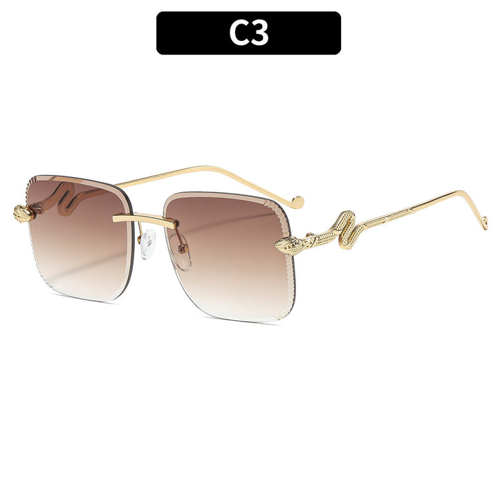 Modische quadratische Sonnenbrille mit Schlangenakzenten
