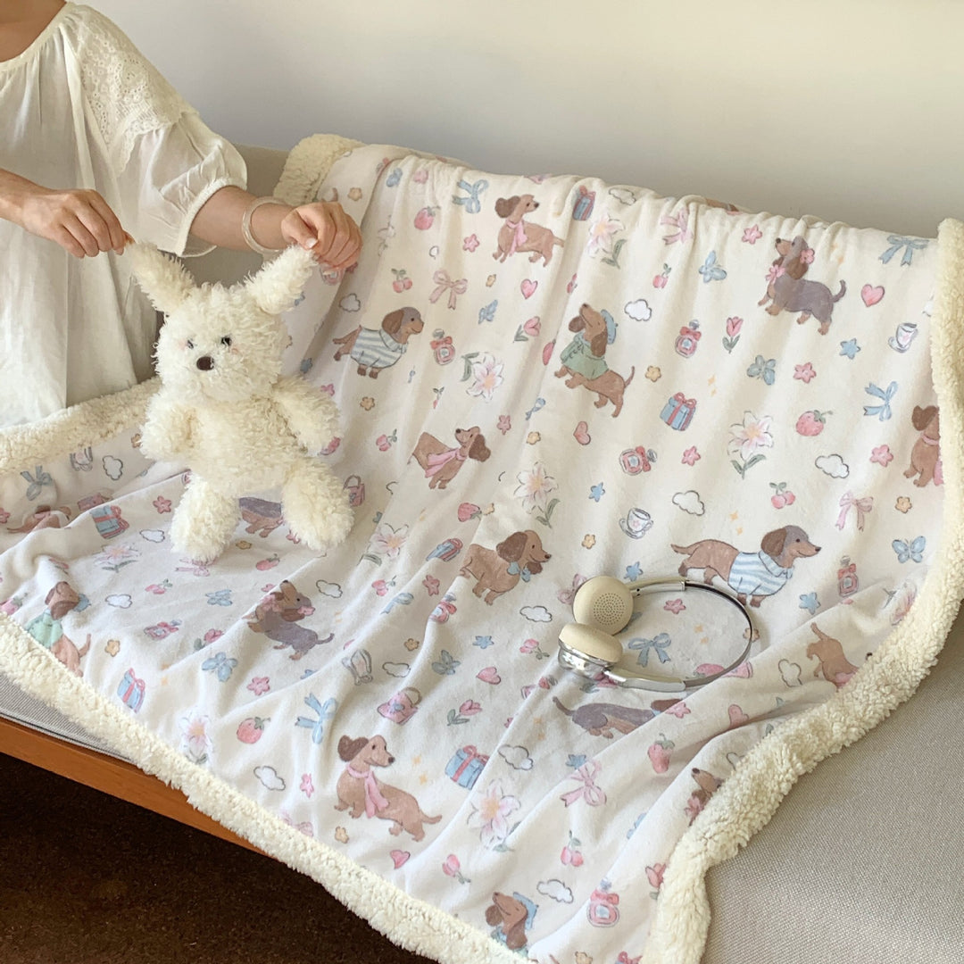 Wendbare Flauschdecke mit Cartoon-Katzenmotiv und Teddyfutter