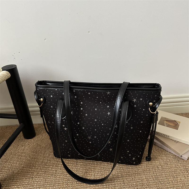 Sternakzentierte Kunstleder-Shopper-Tasche