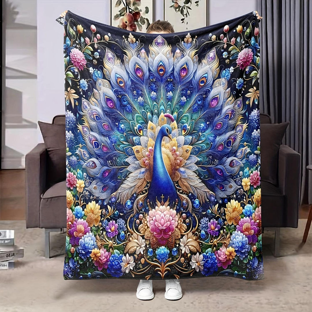 Künstlerisches Pfauendruck Fleece-Wurfdecke