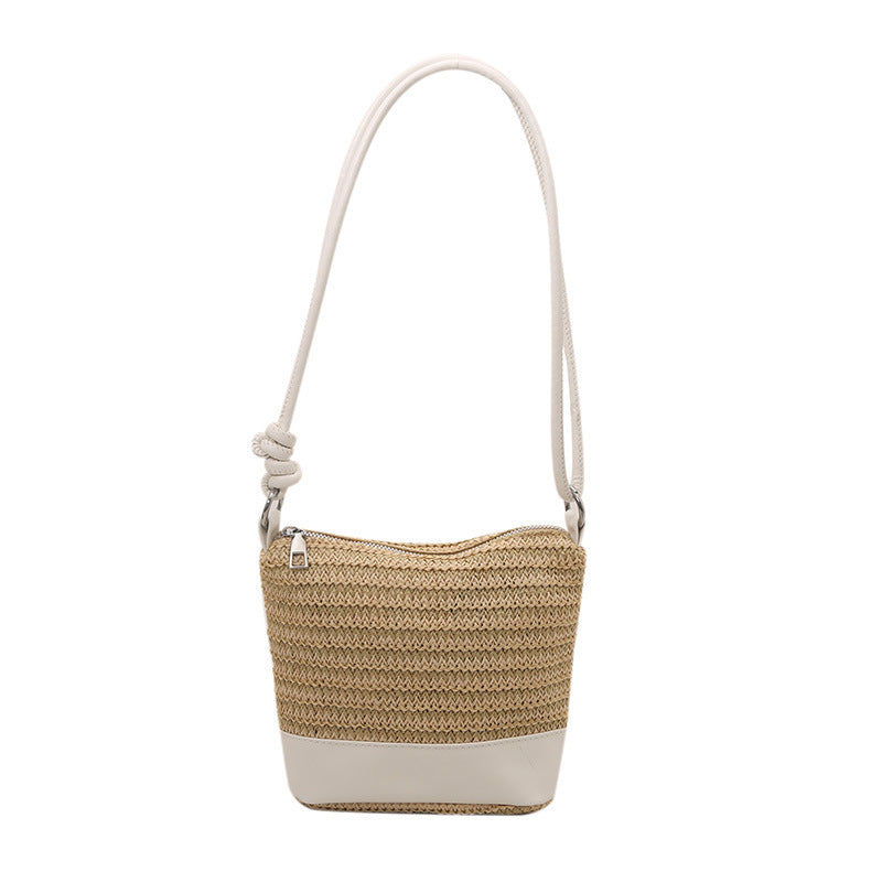 Woven Straw und Leder Umhängetasche Karnz