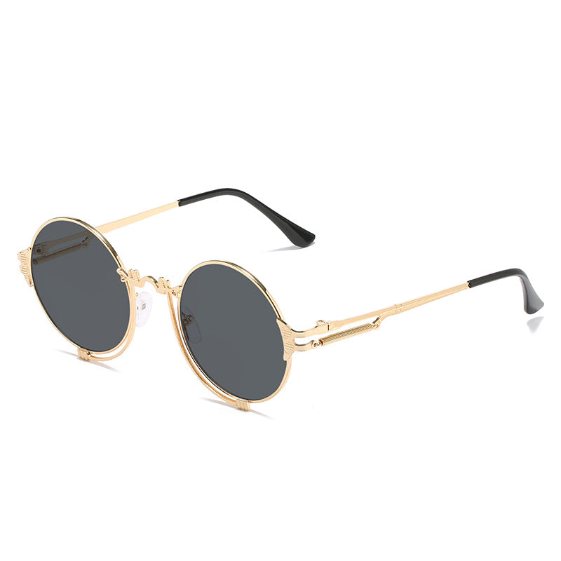 Damen stylische runde Metall-Sonnenbrille mit kunstvollem Designs Karnz