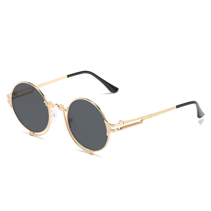 Damen stylische runde Metall-Sonnenbrille mit kunstvollem Designs Karnz