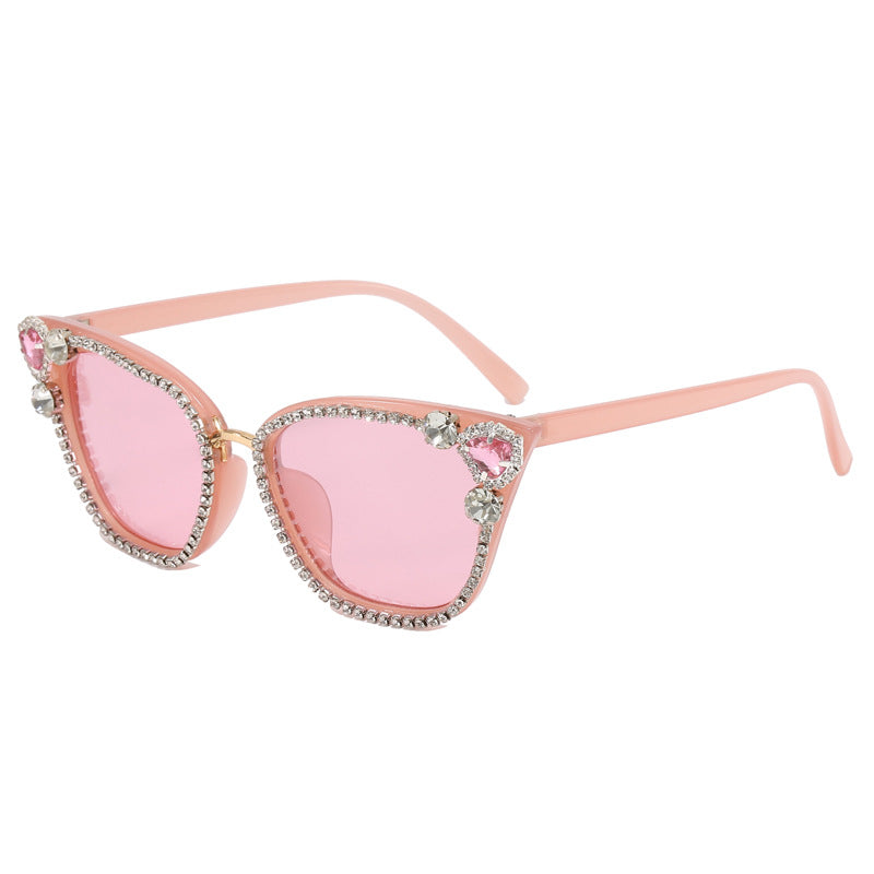 Damen Katzenaugen Sonnenbrille mit funkelnden Kristallverzierungen Karnz