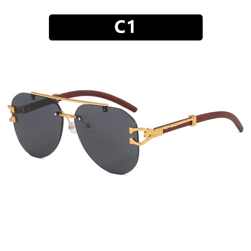 Damen modische Piloten-Sonnenbrille mit luxuriösen Metallakzenten und Holzdetails Karnz