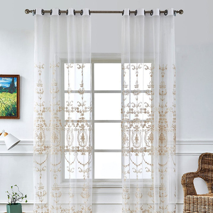 Feiner bestickter Voile-Gardinenstoff mit floralem Jacquard Karnz