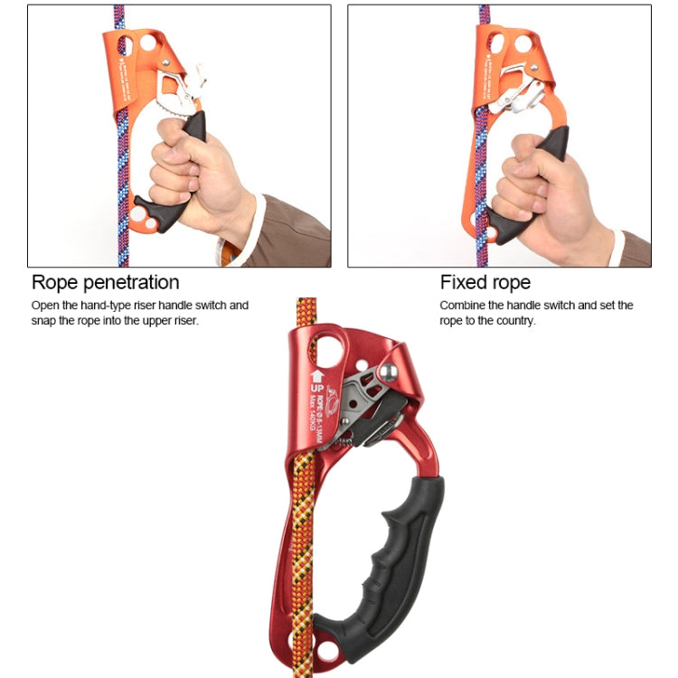 XINDA TP-8606 Outdoor-Kletter-Luftarbeit-Seilgreifer mit Absturzsicherung für Seile mit 8-12 mm Durchmesser, rechts (Orange)