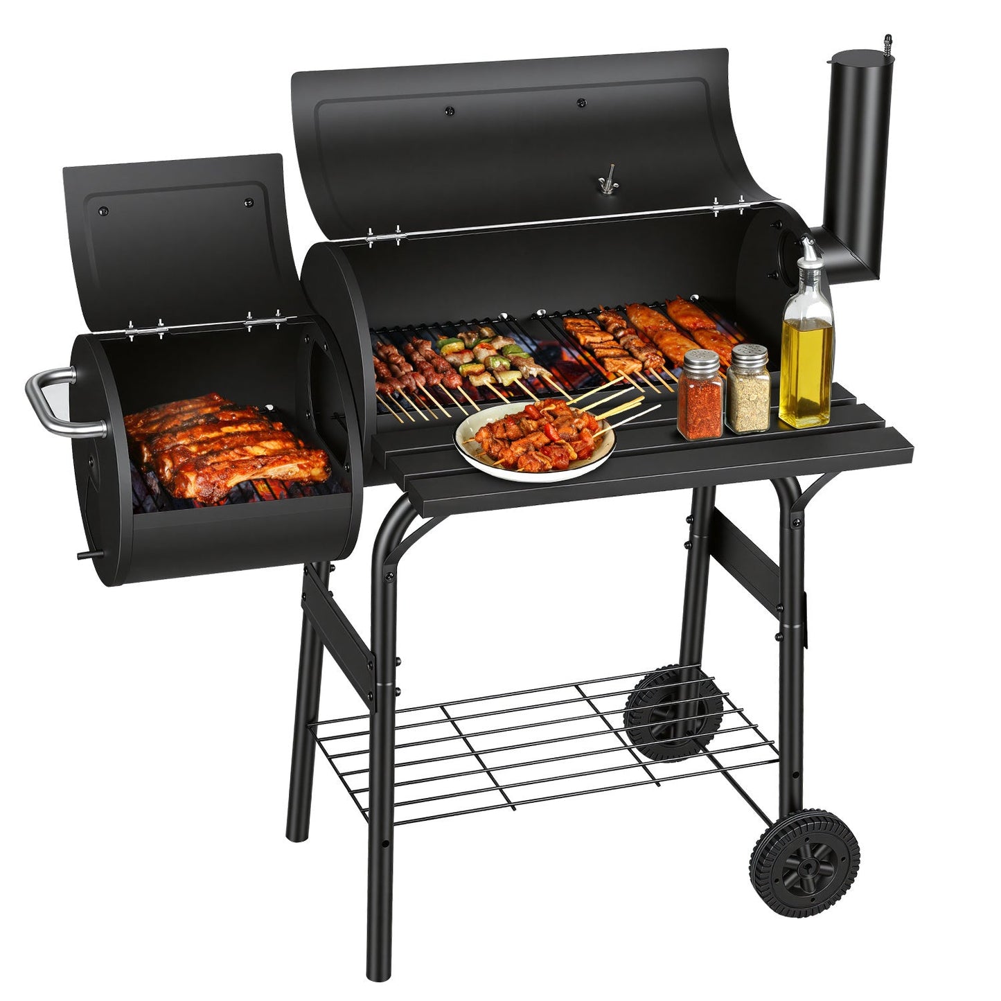 Offset Smoker Holzkohlegrill mit Seitenfeuerbox BBQ | Karnz