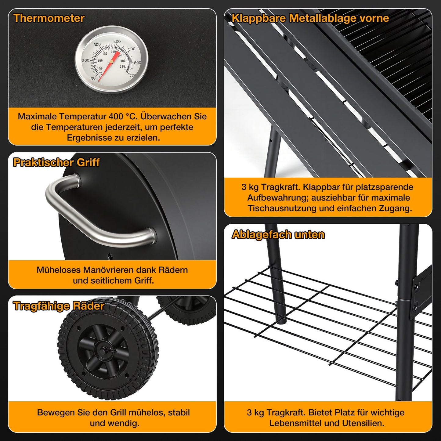 Offset Smoker Holzkohlegrill mit Seitenfeuerbox BBQ | Karnz