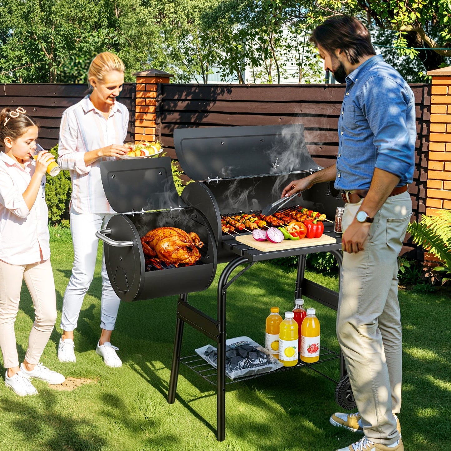 Offset Smoker Holzkohlegrill mit Seitenfeuerbox BBQ | Karnz