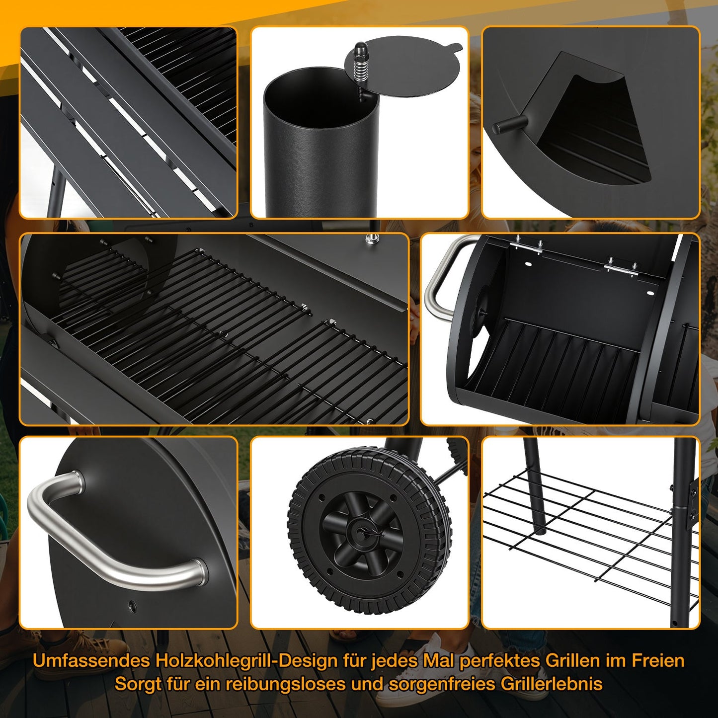 Offset Smoker Holzkohlegrill mit Seitenfeuerbox BBQ | Karnz