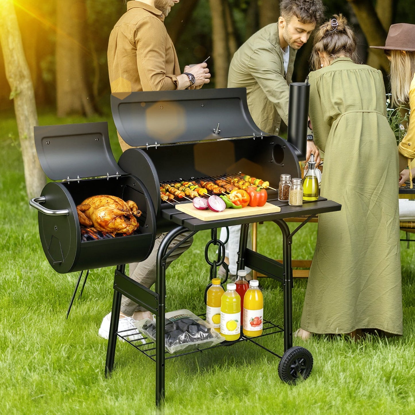 Offset Smoker Holzkohlegrill mit Seitenfeuerbox BBQ | Karnz