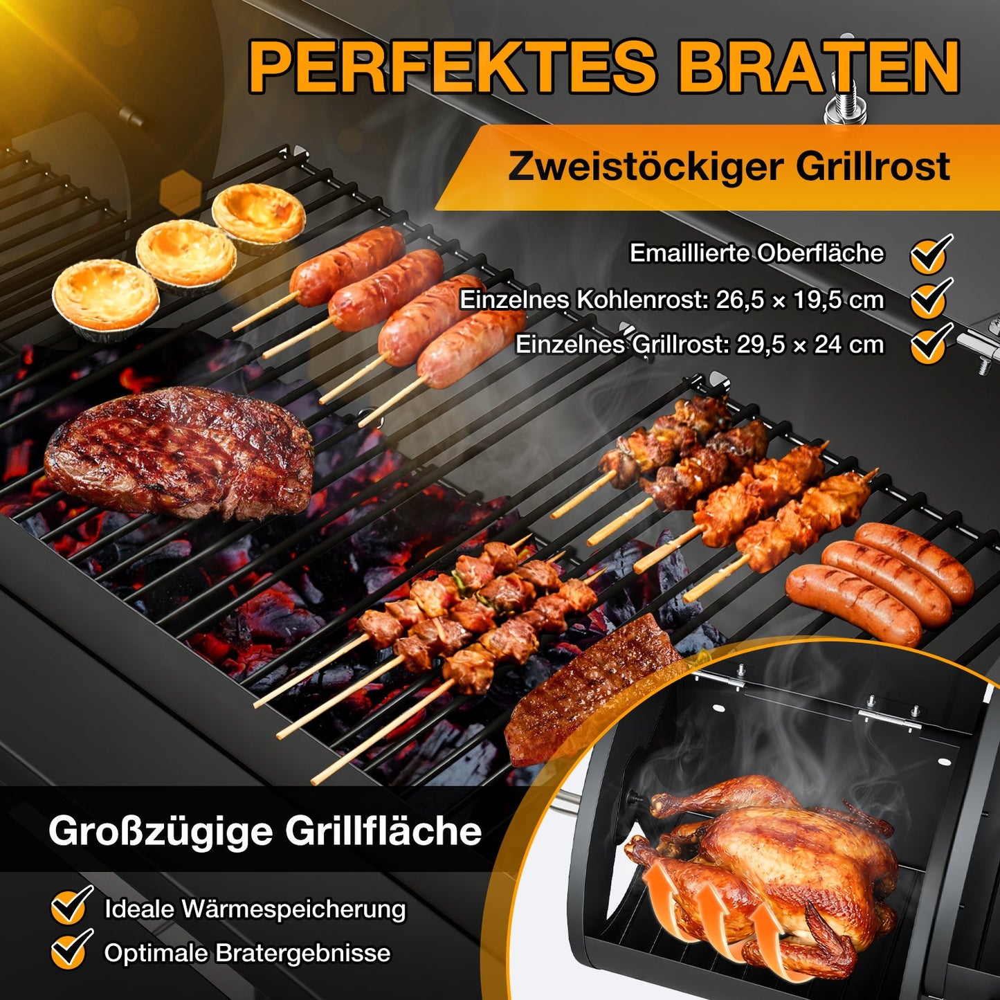 Offset Smoker Holzkohlegrill mit Seitenfeuerbox BBQ | Karnz