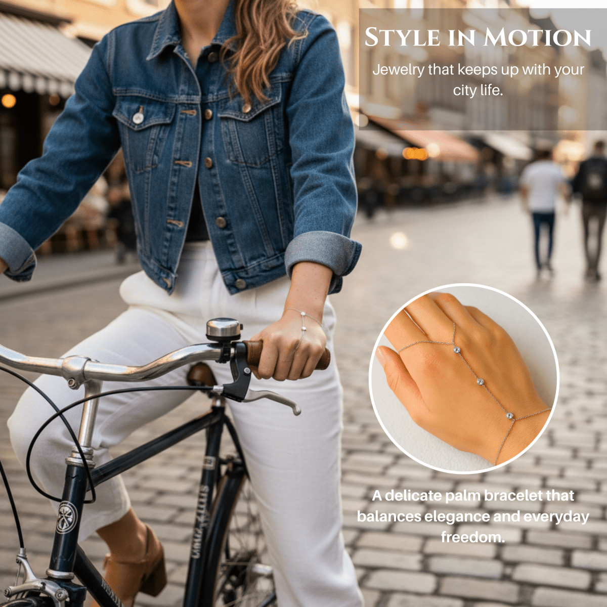 Verstellbares Fingerring-Armband aus Edelstahl mit Kristallen