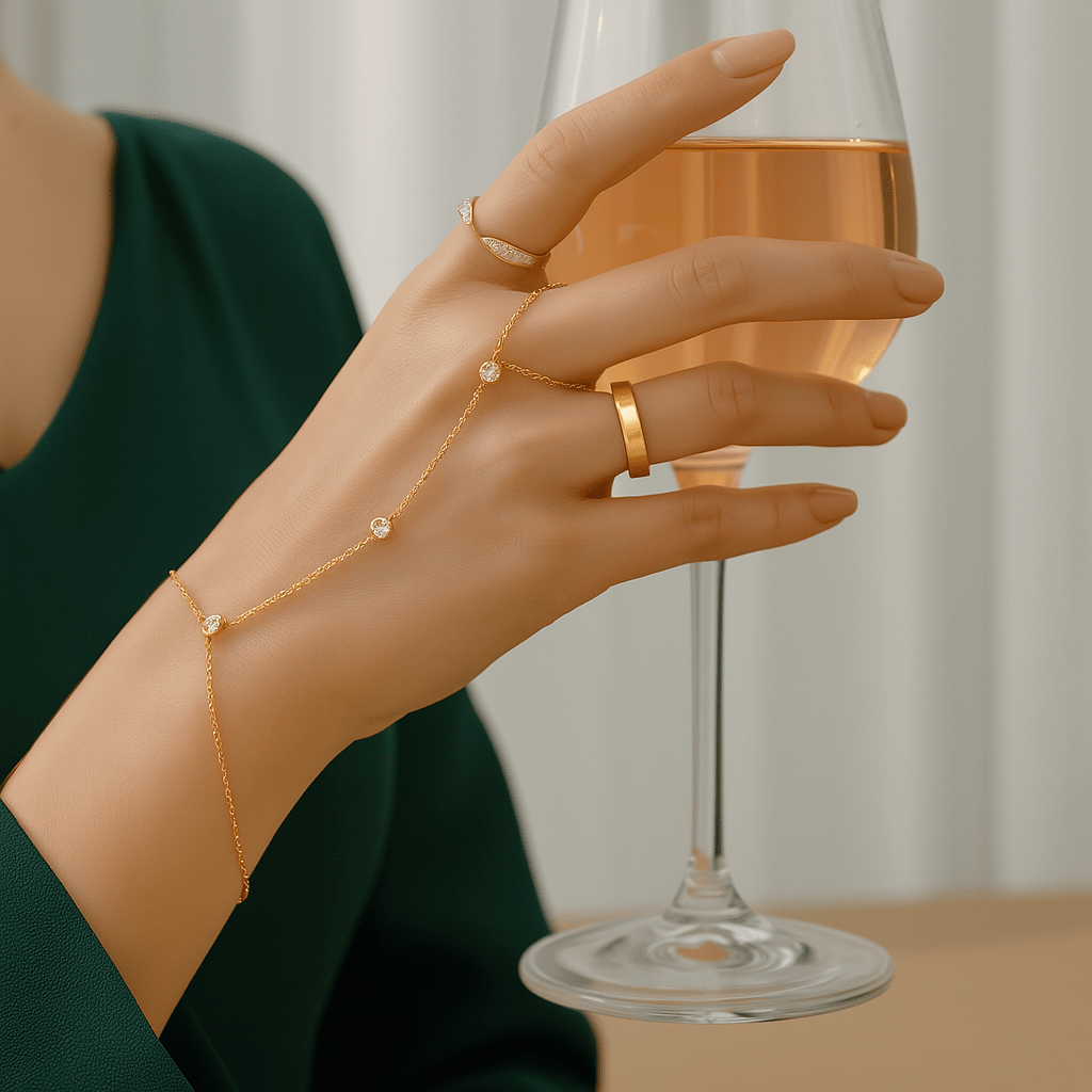 Verstellbares Fingerring-Armband aus Edelstahl mit Kristallen