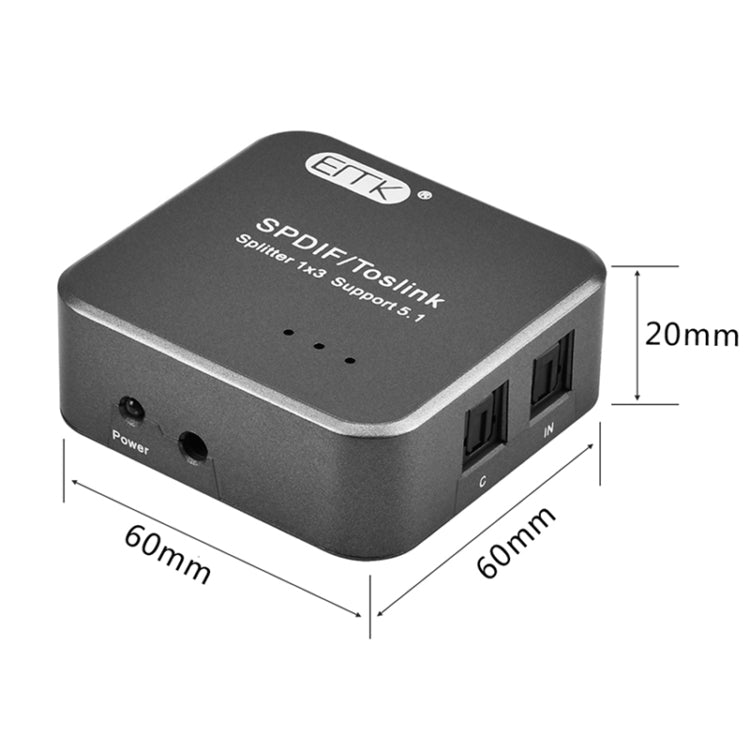 Karnz | EMK 1 Eingang 3 Ausgang Digitaler Optischer Audio SPDIF Toslink Splitter Adapter (Silber Grau)