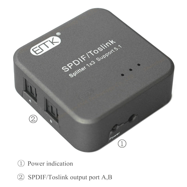 Karnz | EMK 1 Eingang 3 Ausgang Digitaler Optischer Audio SPDIF Toslink Splitter Adapter (Silber Grau)
