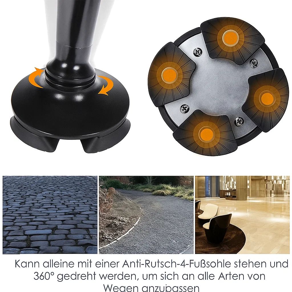 Faltbarer Gehstock mit LED-Licht | Höhenverstellbar | Rutschfeste Unterseite | Alarmfunktion | Leichtes Aluminium