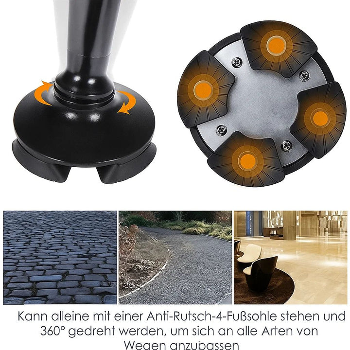 Faltbarer Gehstock mit LED-Licht | Höhenverstellbar | Rutschfeste Unterseite | Alarmfunktion | Leichtes Aluminium