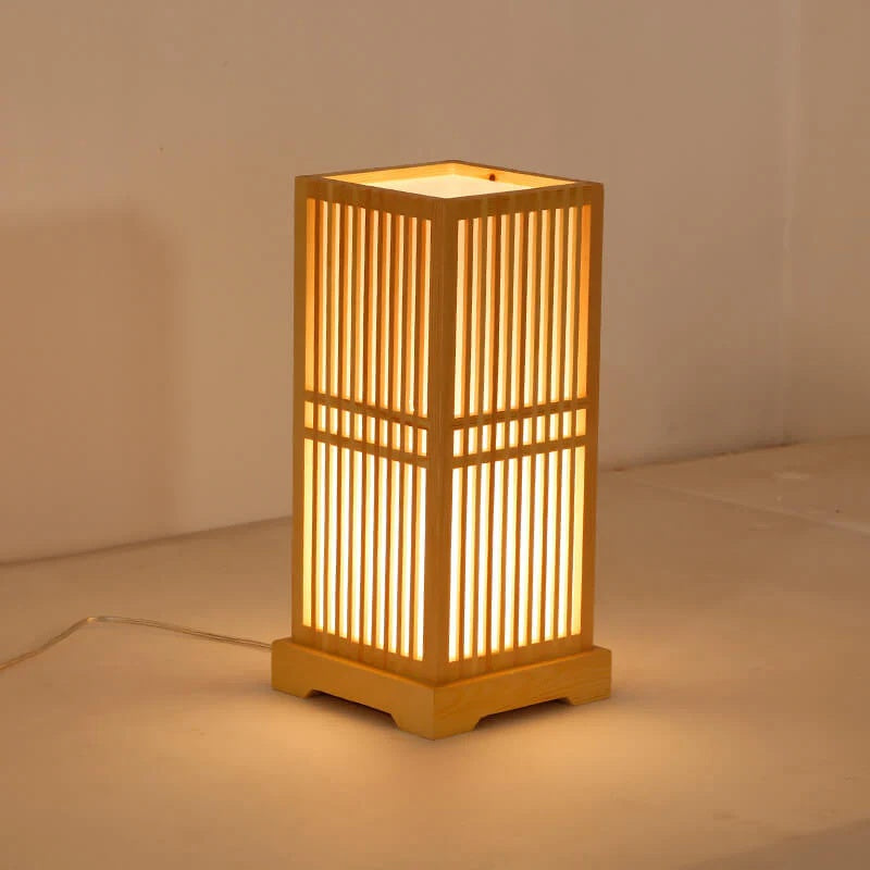 Tatami Japanische Nachttischlampe mit Holz-Bambusschirm | Karnz