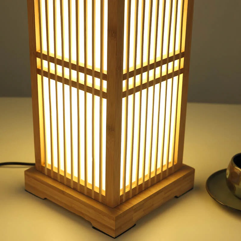 Tatami Japanische Nachttischlampe mit Holz-Bambusschirm | Karnz