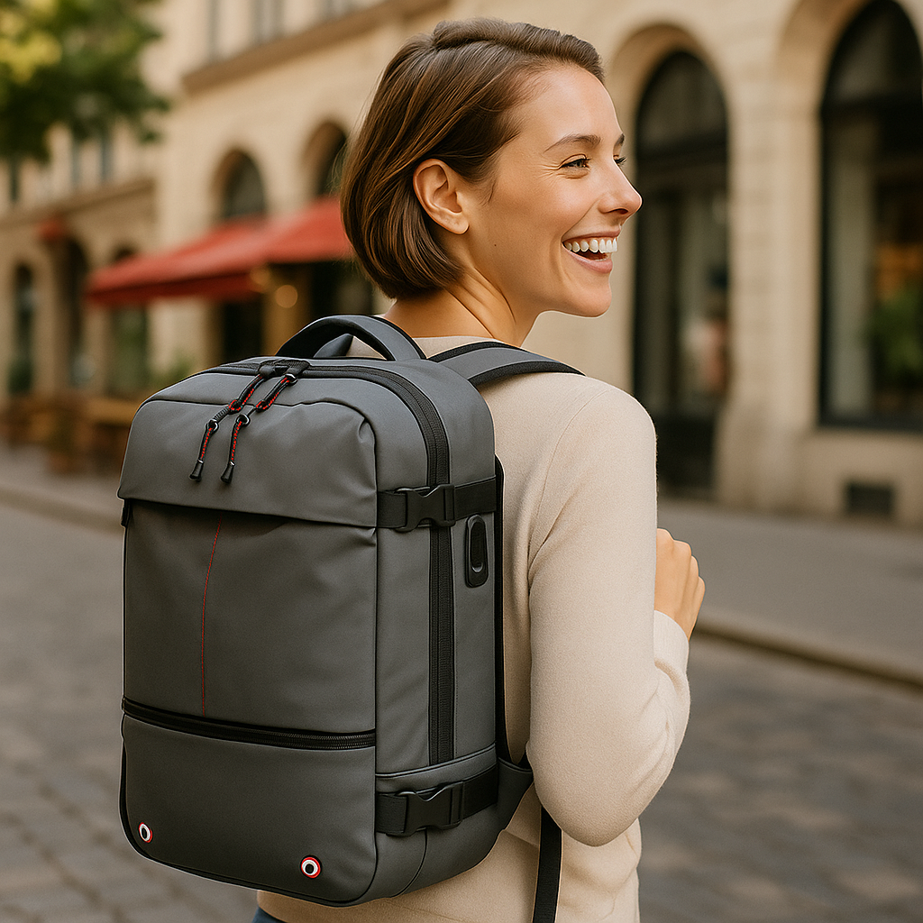 Packlite Slim – Wasserdichter Kompressionsrucksack mit USB-Anschluss für Handgepäck | Karnz