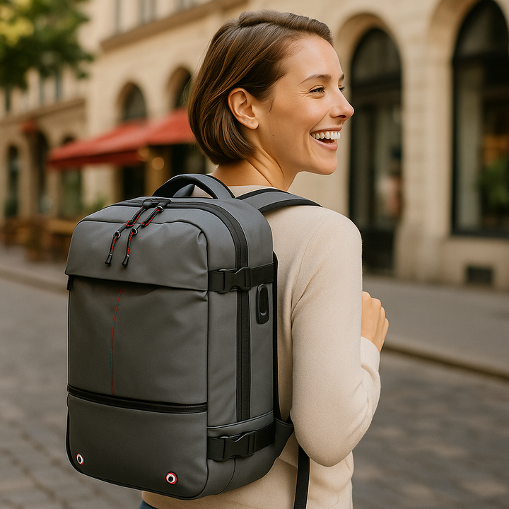 Packlite Slim – Wasserdichter Kompressionsrucksack mit USB-Anschluss für Handgepäck | Karnz