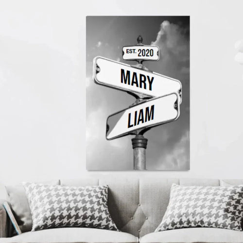 Personalisiertes Vintage-Straßenschild aus Leinwand für Paare