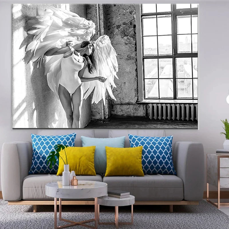 Rosa Engel Flügel Ballett Tänzer Wandkunst Fine Art Leinwanddrucke Schwarz Weiß Modebilder Für Wohnzimmer Schlafzimmer Salon Kunst Dekor | Karnz