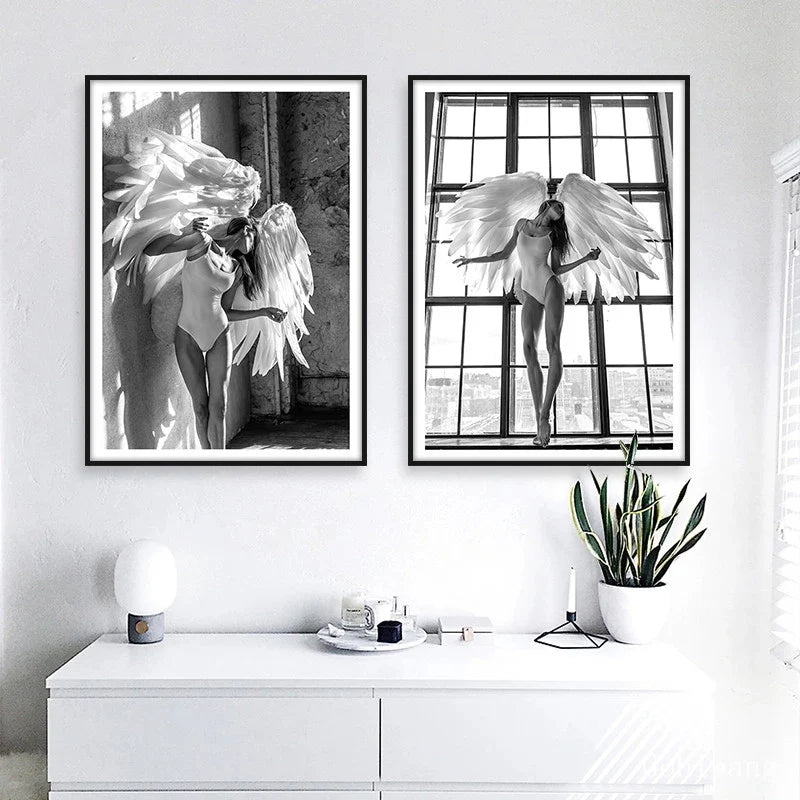 Rosa Engel Flügel Ballett Tänzer Wandkunst Fine Art Leinwanddrucke Schwarz Weiß Modebilder Für Wohnzimmer Schlafzimmer Salon Kunst Dekor | Karnz