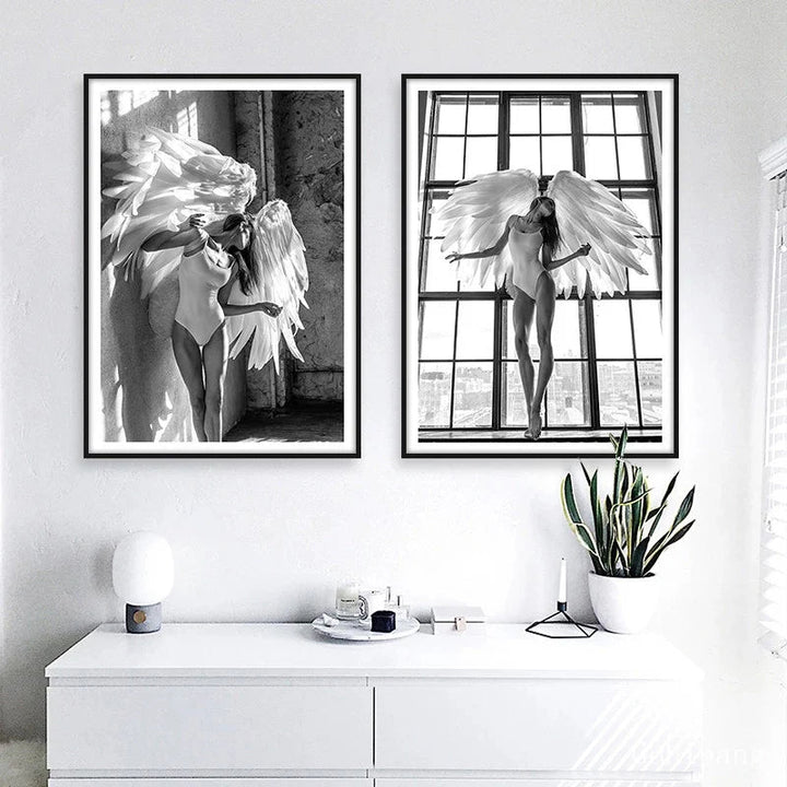Rosa Engel Flügel Ballett Tänzer Wandkunst Fine Art Leinwanddrucke Schwarz Weiß Modebilder Für Wohnzimmer Schlafzimmer Salon Kunst Dekor | Karnz