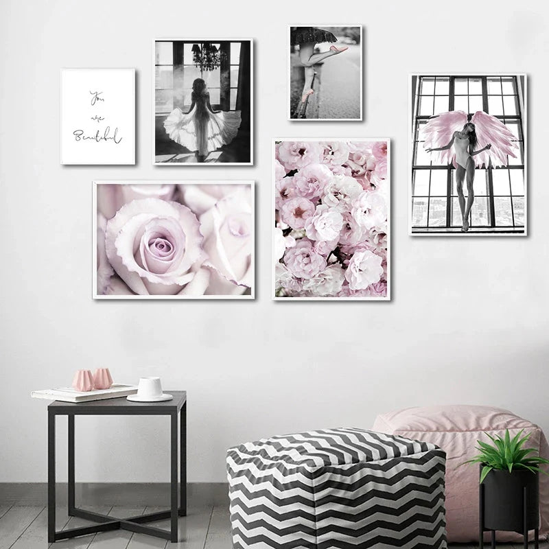 Rosa Engel Flügel Ballett Tänzer Wandkunst Fine Art Leinwanddrucke Schwarz Weiß Modebilder Für Wohnzimmer Schlafzimmer Salon Kunst Dekor | Karnz