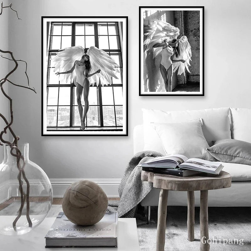 Rosa Engel Flügel Ballett Tänzer Wandkunst Fine Art Leinwanddrucke Schwarz Weiß Modebilder Für Wohnzimmer Schlafzimmer Salon Kunst Dekor | Karnz