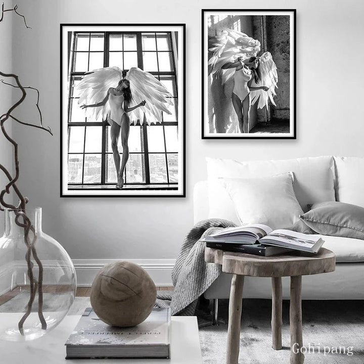 Rosa Engel Flügel Ballett Tänzer Wandkunst Fine Art Leinwanddrucke Schwarz Weiß Modebilder Für Wohnzimmer Schlafzimmer Salon Kunst Dekor | Karnz
