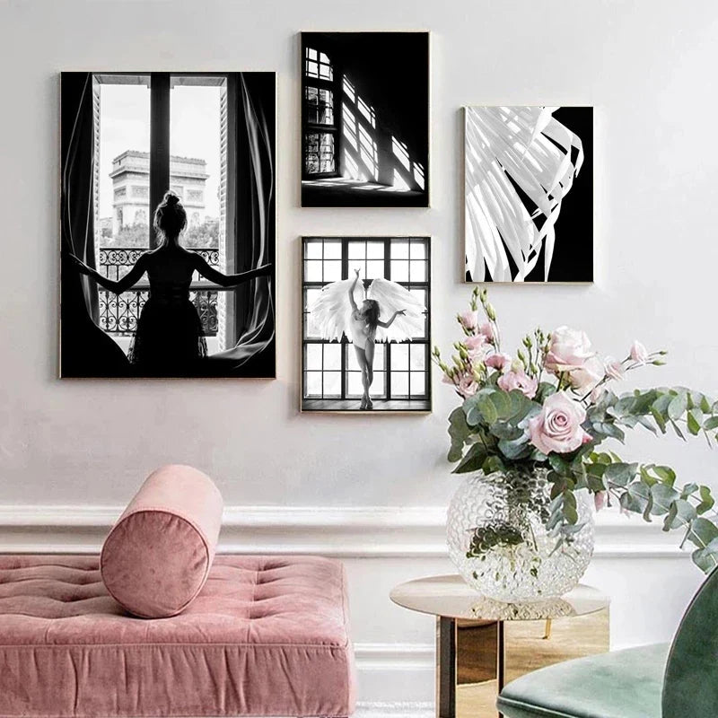 Rosa Engel Flügel Ballett Tänzer Wandkunst Fine Art Leinwanddrucke Schwarz Weiß Modebilder Für Wohnzimmer Schlafzimmer Salon Kunst Dekor | Karnz