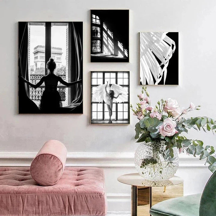 Rosa Engel Flügel Ballett Tänzer Wandkunst Fine Art Leinwanddrucke Schwarz Weiß Modebilder Für Wohnzimmer Schlafzimmer Salon Kunst Dekor | Karnz