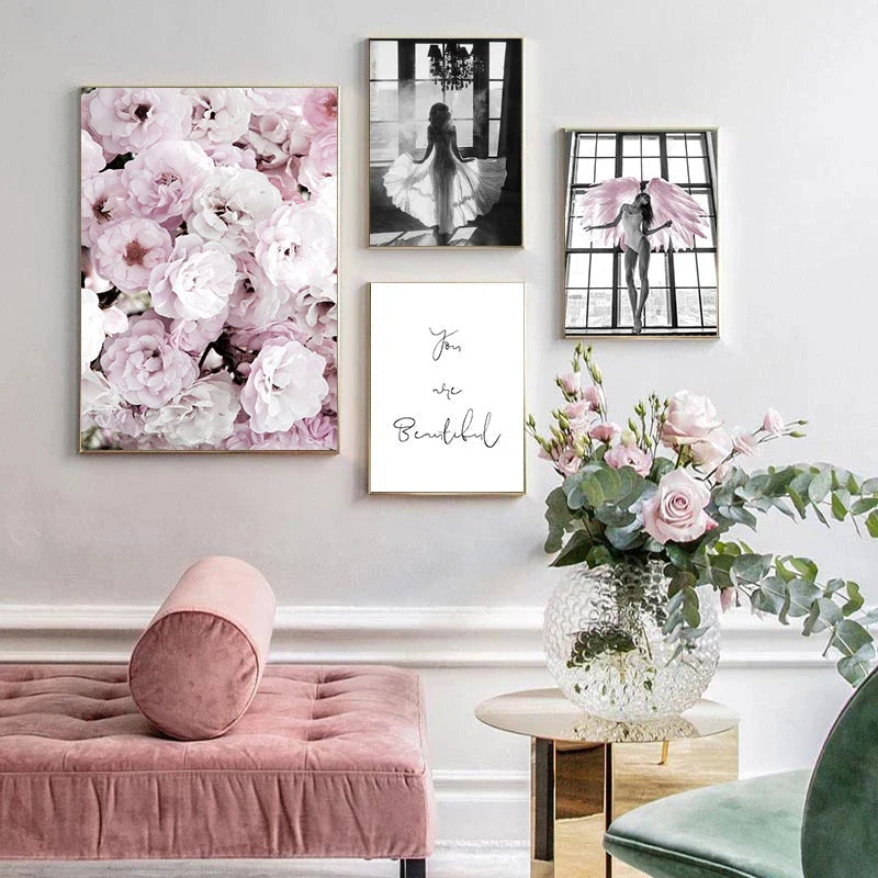 Rosa Engel Flügel Ballett Tänzer Wandkunst Fine Art Leinwanddrucke Schwarz Weiß Modebilder Für Wohnzimmer Schlafzimmer Salon Kunst Dekor | Karnz
