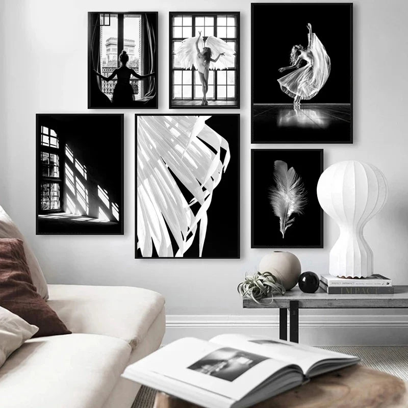 Rosa Engel Flügel Ballett Tänzer Wandkunst Fine Art Leinwanddrucke Schwarz Weiß Modebilder Für Wohnzimmer Schlafzimmer Salon Kunst Dekor | Karnz