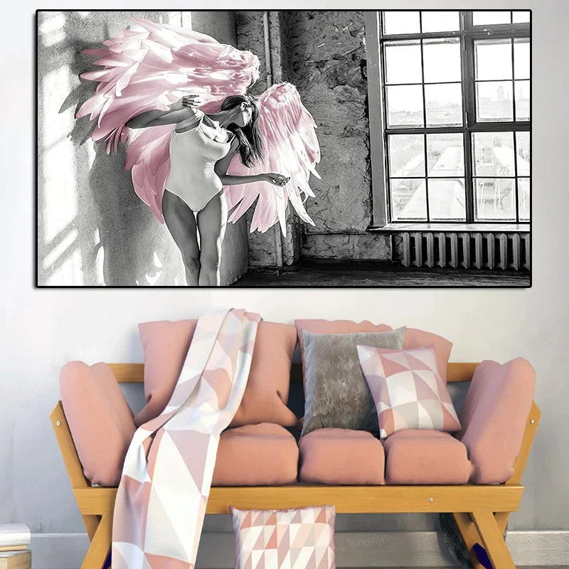 Rosa Engel Flügel Ballett Tänzer Wandkunst Fine Art Leinwanddrucke Schwarz Weiß Modebilder Für Wohnzimmer Schlafzimmer Salon Kunst Dekor | Karnz