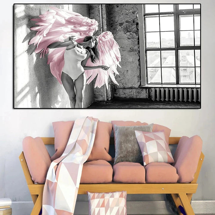 Rosa Engel Flügel Ballett Tänzer Wandkunst Fine Art Leinwanddrucke Schwarz Weiß Modebilder Für Wohnzimmer Schlafzimmer Salon Kunst Dekor | Karnz