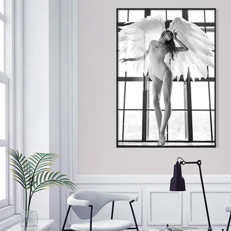 Rosa Engel Flügel Ballett Tänzer Wandkunst Fine Art Leinwanddrucke Schwarz Weiß Modebilder Für Wohnzimmer Schlafzimmer Salon Kunst Dekor | Karnz