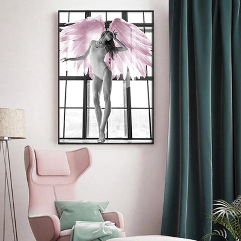Rosa Engel Flügel Ballett Tänzer Wandkunst Fine Art Leinwanddrucke Schwarz Weiß Modebilder Für Wohnzimmer Schlafzimmer Salon Kunst Dekor | Karnz
