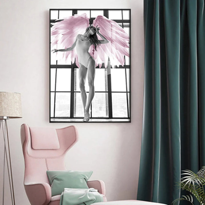 Rosa Engel Flügel Ballett Tänzer Wandkunst Fine Art Leinwanddrucke Schwarz Weiß Modebilder Für Wohnzimmer Schlafzimmer Salon Kunst Dekor | Karnz