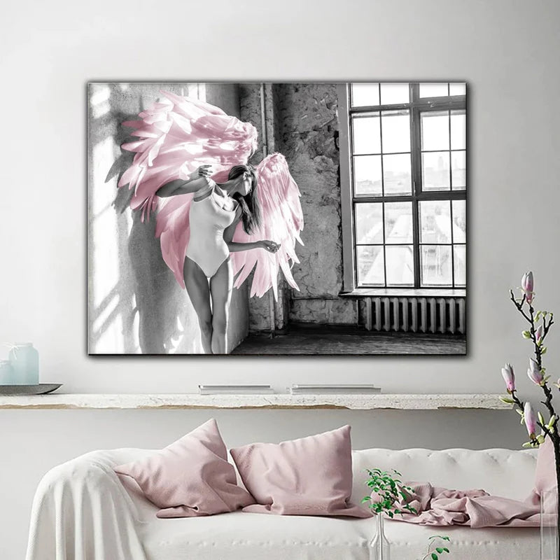 Rosa Engel Flügel Ballett Tänzer Wandkunst Fine Art Leinwanddrucke Schwarz Weiß Modebilder Für Wohnzimmer Schlafzimmer Salon Kunst Dekor | Karnz