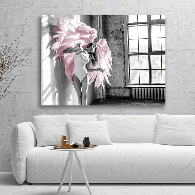 Rosa Engel Flügel Ballett Tänzer Wandkunst Fine Art Leinwanddrucke Schwarz Weiß Modebilder Für Wohnzimmer Schlafzimmer Salon Kunst Dekor | Karnz