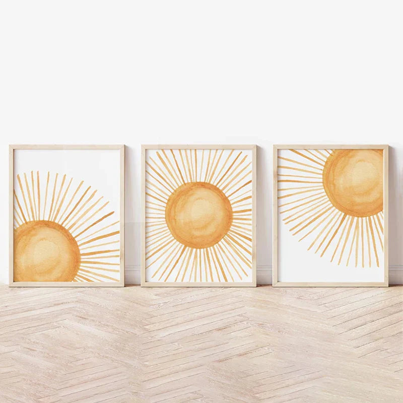 Set aus 3PCS Pink Boho Rainbow Sunshine Poster Kinderzimmer Wandkunst Feine Kunst Leinwanddrucke Bilder Für das Kinderzimmer Kinderzimmer Spielzimmer Dekor